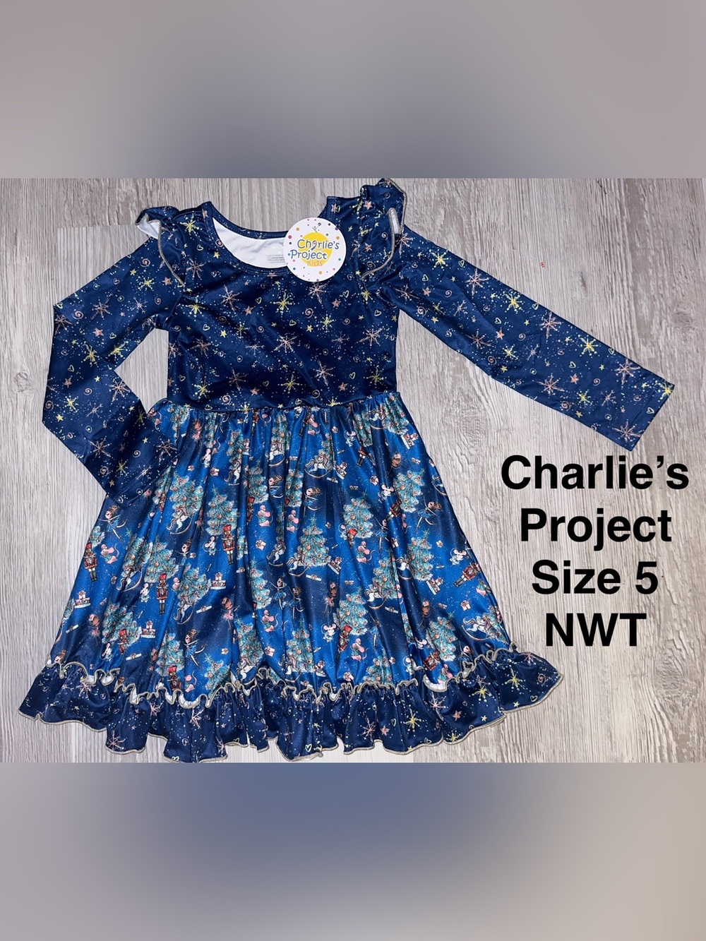 Charlie's Project Kids Holiday Print Ruffle Dress